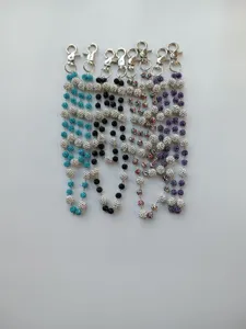 Set of colorful 12mm rhinestone clay ball pant chains with silver metal lobster clasps