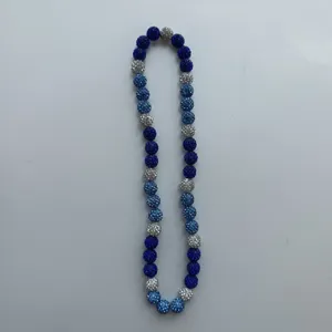Blue silver shamballa rhinestone clay bead necklace fashion crystal jewelry accessory