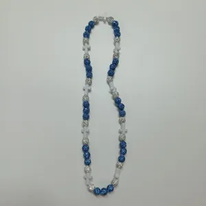 Blue and silver rhinestone shamballa beads necklace with white cross charms jewelry.