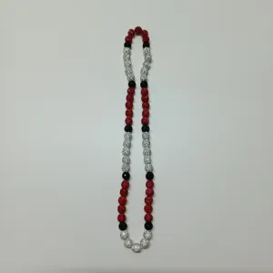 Shamballa rhinestone clay beads necklace red black white elastic cord hip hop jewelry style