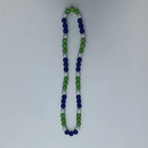 Colorful crystal rhinestone Shamballa bead long necklace detail, stylish hip hop jewelry design.