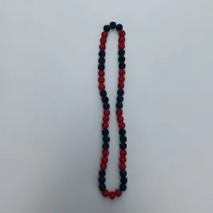 Red and dark blue rhinestone crystal shamballa beads necklace detail close up view display