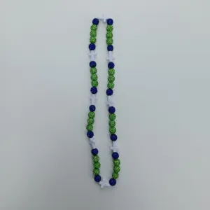 Colorful rhinestone clay bead necklace with white cross spacers for hip hop fashion style.