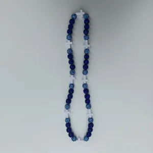 Blue rhinestone bead necklace with white cross pendants stylish fashion jewelry accessory for women