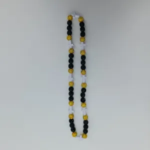 Fashion beaded necklace with sparkling crystal balls and white cross charms for daily wear.