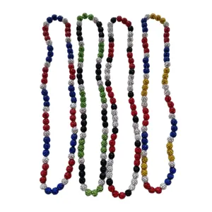 Multicolor Shamballa Rhinestone Clay Bead Elastic Cord Necklace Athletic Sports Jewelry