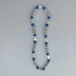 Blue and silver rhinestone shamballa beads necklace with cross charms for women fashion jewelry