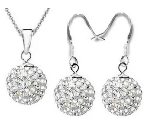 10mm Crystal Shamballa Ball Pendant Necklace Earrings Set Sparkly Jewelry Detail View