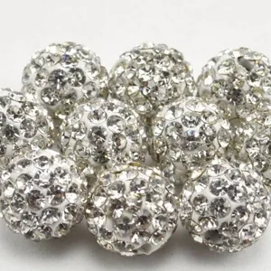 White 10mm rhinestone shamballa beads polymer clay crystal disco ball for DIY bracelet jewelry