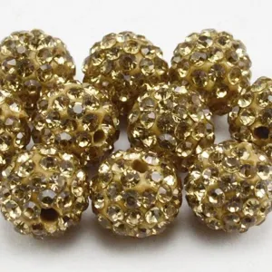 Gold rhinestone Shamballa clay disco balls beads for DIY bracelet jewelry making, 10mm