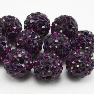 10mm Shamballa crystal rhinestone clay beads, sparkly purple spacer beads for DIY bracelets.