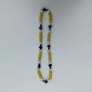 Hip hop rhinestone Shamballa bead necklace with black cross pendants for men and women stylish