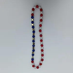 Red white and blue beaded necklace with sparkling crystal pave balls and gold stars for daily wear.