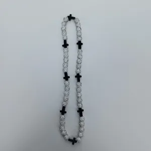 Hip hop style rhinestone crystal ball and black cross beaded necklace fashion jewelry
