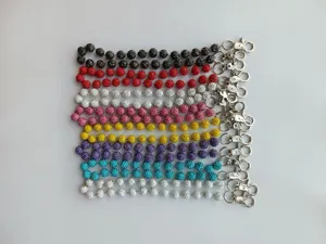Colorful rhinestone shamballa bead keychain wristlet set, sparkling crystal bag charms.