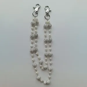 Stylish 12mm rhinestone and rose pearl bead pants chain with dual silver lobster clasps