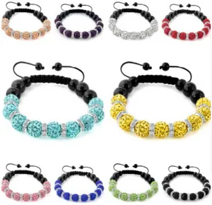 Dames Shamballa Armband Kristal Strass Kleibal Gevlochten Verstelbare Mode Sieraden