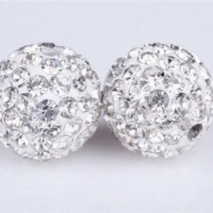 White rhinestone Shamballa beads polymer clay pave crystal ball DIY jewelry making accessories.