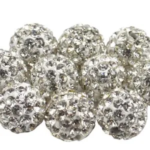 White rhinestone pave clay Shamballa beads crystal disco balls for DIY jewelry making main