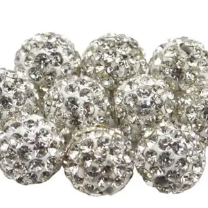 White AB rhinestone clay Shamballa beads crystal spacer balls for DIY jewelry making main