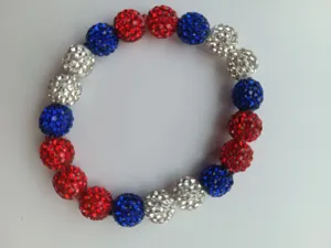 10mm red white blue rhinestone disco ball elastic bracelet for women men fashion jewelry