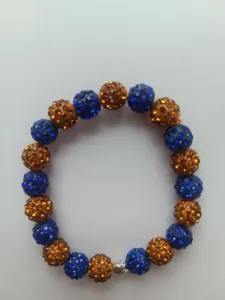 10mm crystal pave Shamballa bead bracelet elastic stretch blue orange jewelry detail view