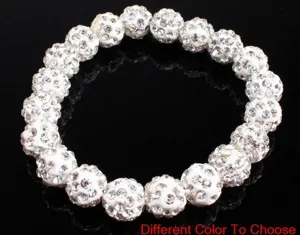 10mm AB Clay Rhinestone Shamballa Bracelet Elastic Crystal Beaded Ball Detail Shot