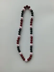 Hip hop style black and red Shamballa disco ball necklace with baseball pattern beads