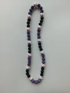 Handmade purple and black baseball shamballa necklace with rhinestone clay beads