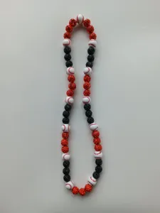 Handmade baseball Shamballa necklace with red and black beads plus baseball pattern beads