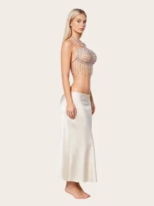 Catena corpo strass perle sexy imbracatura petto gioiello con frange per donna