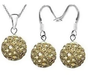 Crystal Shamballa Ball Pendant Necklace And Earrings Set Polymer Clay Rhinestone Silver Plated Jewelry Gift For Women