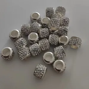 Perles intercalaires en strass argenté grand trou charmes de cristal pour fabrication bijoux