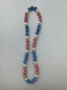 Handmade 12mm soft clay rhinestone bead elastic Shamballa necklace in pink and blue colors