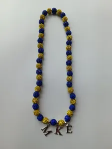 Blue and gold 12mm rhinestone Shamballa necklace featuring silver-tone ZKE letter charms