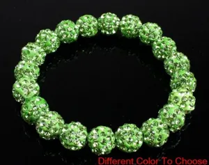 Green rhinestone disco ball shamballa bracelet stretch crystal beaded jewelry for women.
