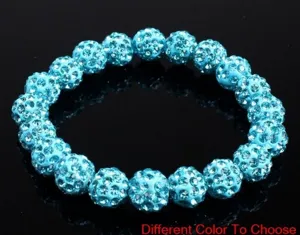 10mm AB Clay Rhinestone Ball Shamballa Bracelet Sparkly Crystal Stretch Fashion Jewelry