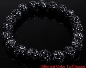 10mm Black Rhinestone Shamballa Bracelet Crystal Pave Disco Ball Beaded Stretch Fashion Bangle