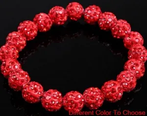 Detailed close-up view of the sparkling red crystal clay bead shamballa bracelet.