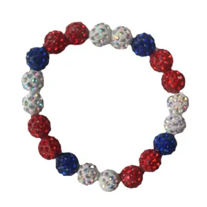 Red White And Blue Crystal Rhinestone Shamballa Bead Elastic Bracelet 10mm Fashion New