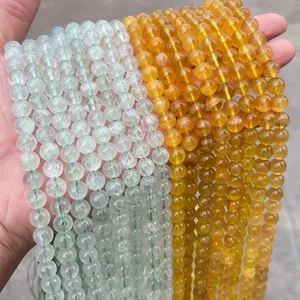 Natural Fluorite Round Beads Polished Yellow Green Gemstone Loose Beads For DIY Bracelet Necklace Jewelry Making Accessory