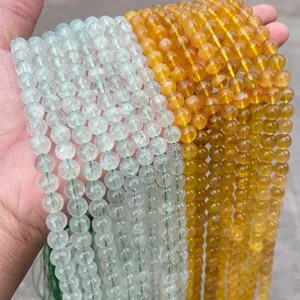 Natural translucent yellow and green fluorite loose beads for DIY jewelry making projects
