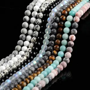 Matte Natural Stone Round Beads For Jewelry Making DIY Bracelets Necklaces Frosted Loose Gemstone Beads Handicraft Accessories