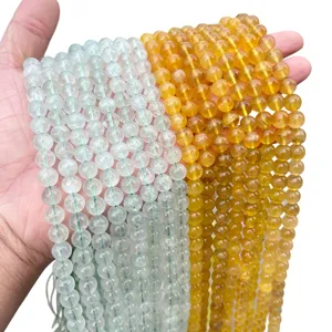 Natural yellow and pale green fluorite loose round beads for DIY bracelet jewelry making