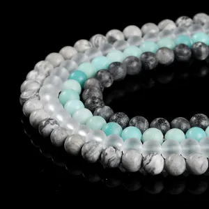 Natural stone round beads for DIY jewelry in frosted quartz and marble styles