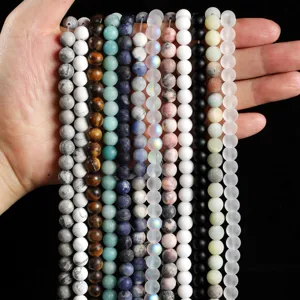 Assorted frosted natural stone round loose beads for DIY jewelry making and bracelets