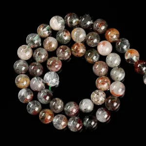 Natural phantom quartz loose round beads for DIY jewelry making with inclusions