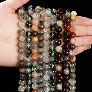 Premium natural multi-color phantom crystal round loose beads for DIY jewelry crafts