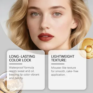 Matte moisturizing velvet lip gloss, lightweight waterproof long-lasting formula for smooth makeup.
