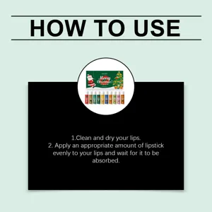 EELHOE Christmas lip balm set detail showing usage instructions and product presentation.